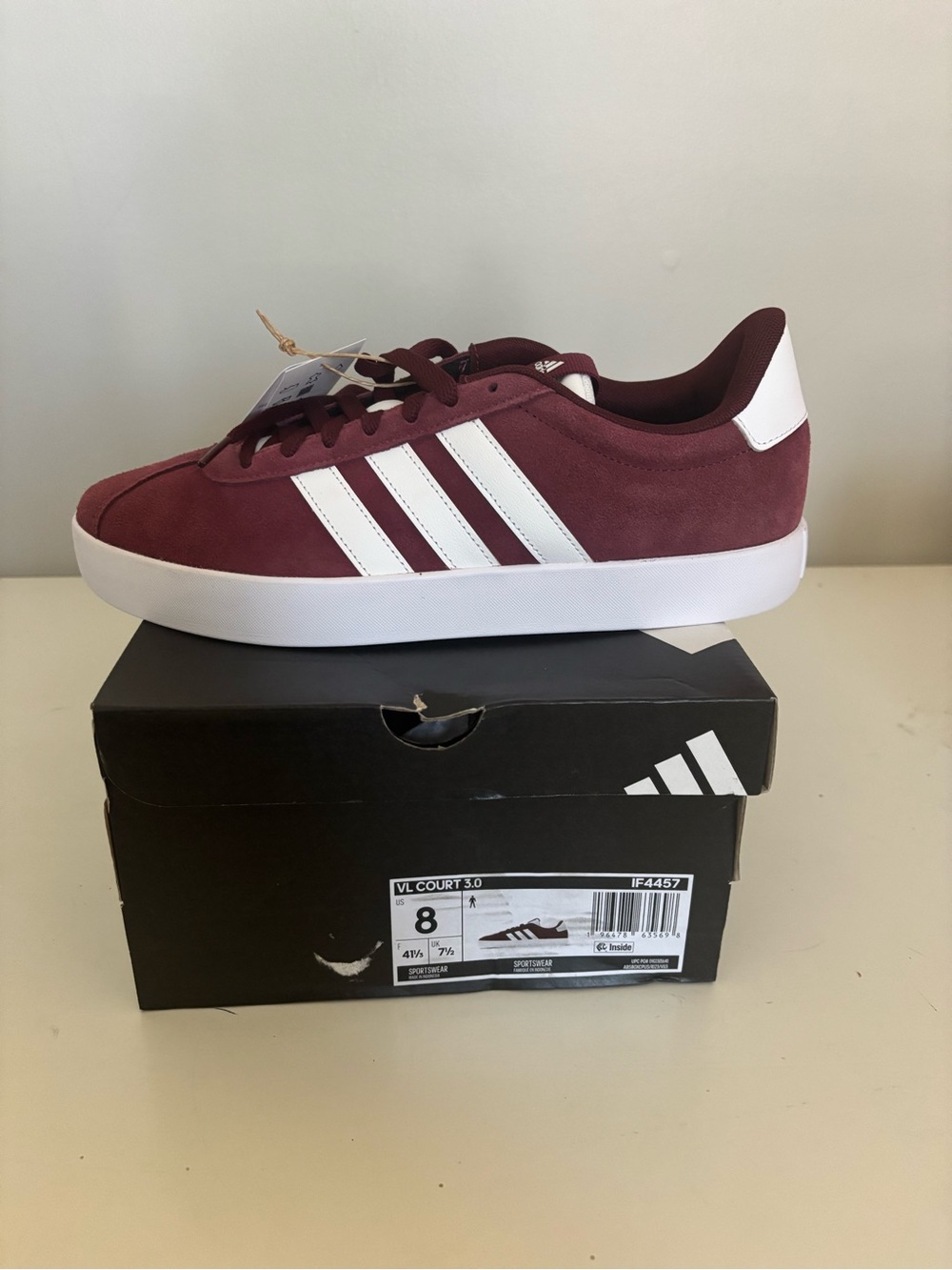adidas Men's VL Court 3.0 Sneakers - Burgundy/White
